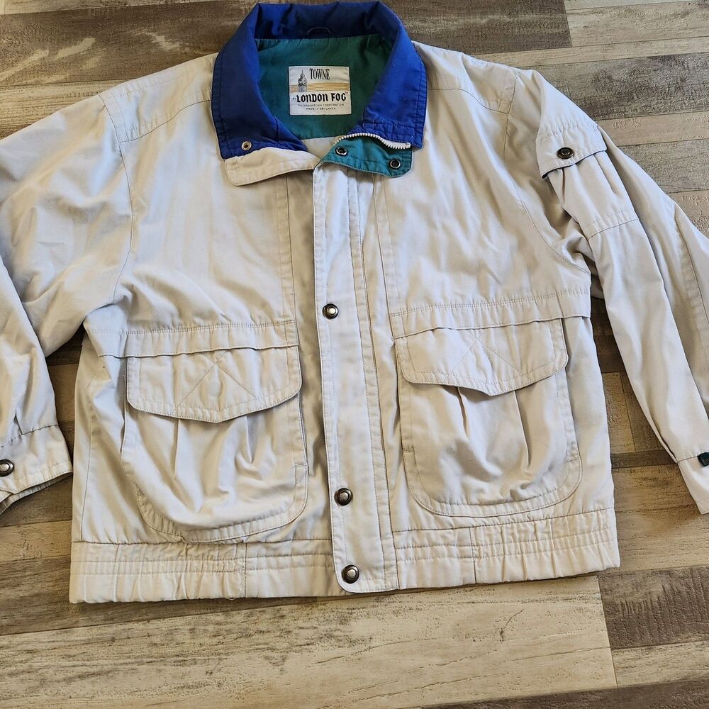 Towne By London Fog Men's Classic Vintage Zip Tan Jacket/Windbreaker Size Large - Picture 10 of 16